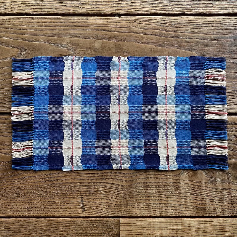 やまと謹製 有松絞り 藍青ピンク 敷居当て付き 赤入り市松織