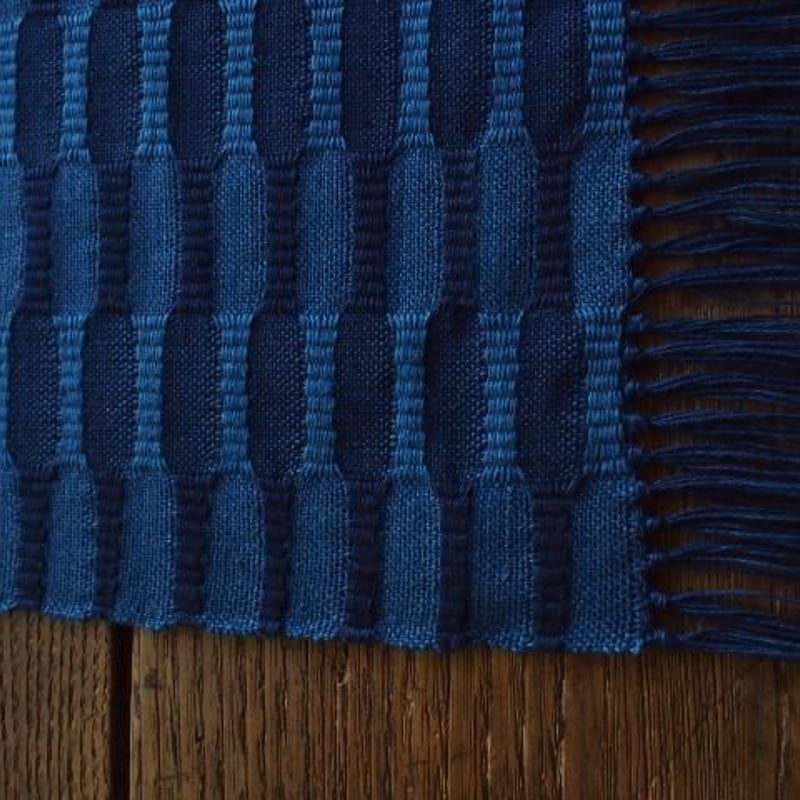 藍染 市松織 テーブルセンター(小)(約28cm×40cm) 2色 紺×納戸