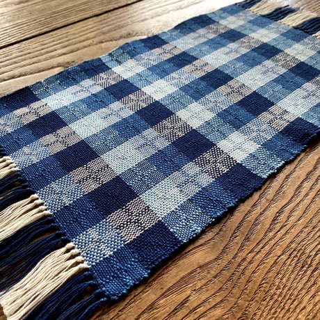 藍染　白と納戸の市松織　花瓶敷き　納戸×紺×水浅葱　3色　（c-1-3）