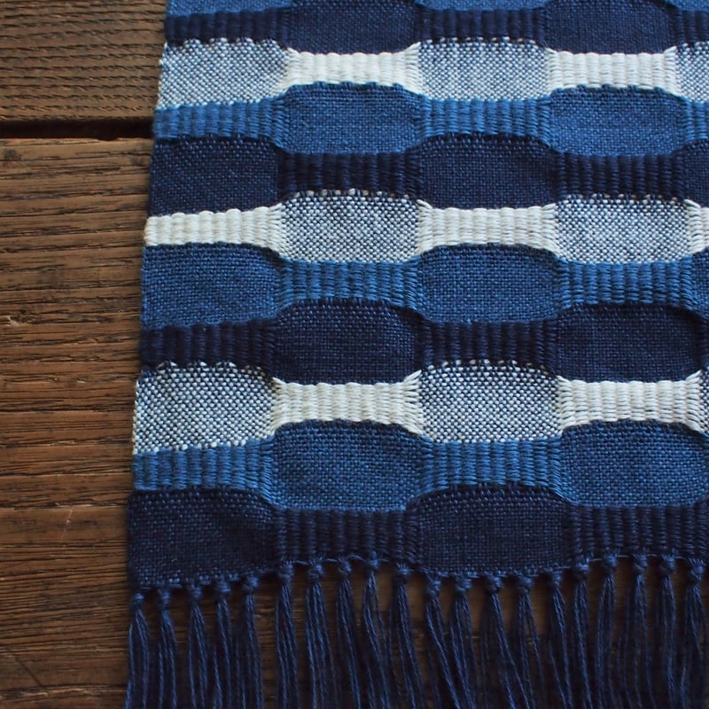 藍染 市松織 テーブルセンター(小)(約28cm×40cm) 3色 紺×納戸×白