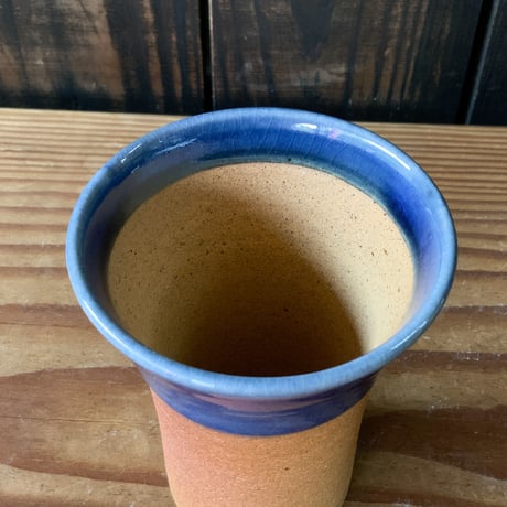 焼締めビールカップ（中　口径約7.5㎝・高さ約10.5㎝）呉須　（06）
