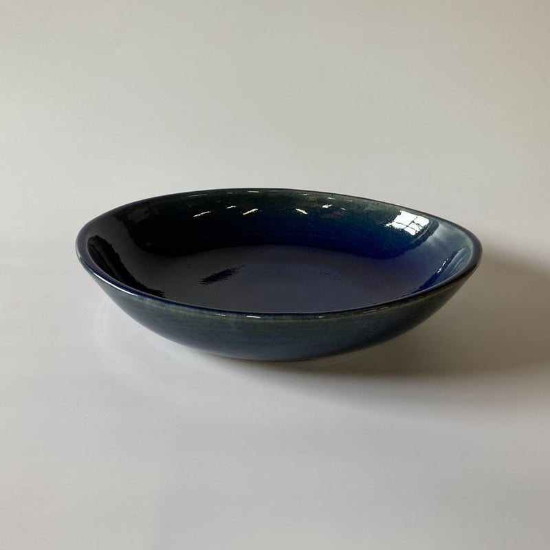 ロクロ楕円深皿（7寸／約24cm×19cm） 呉須 （03） | 出西窯 on-line S