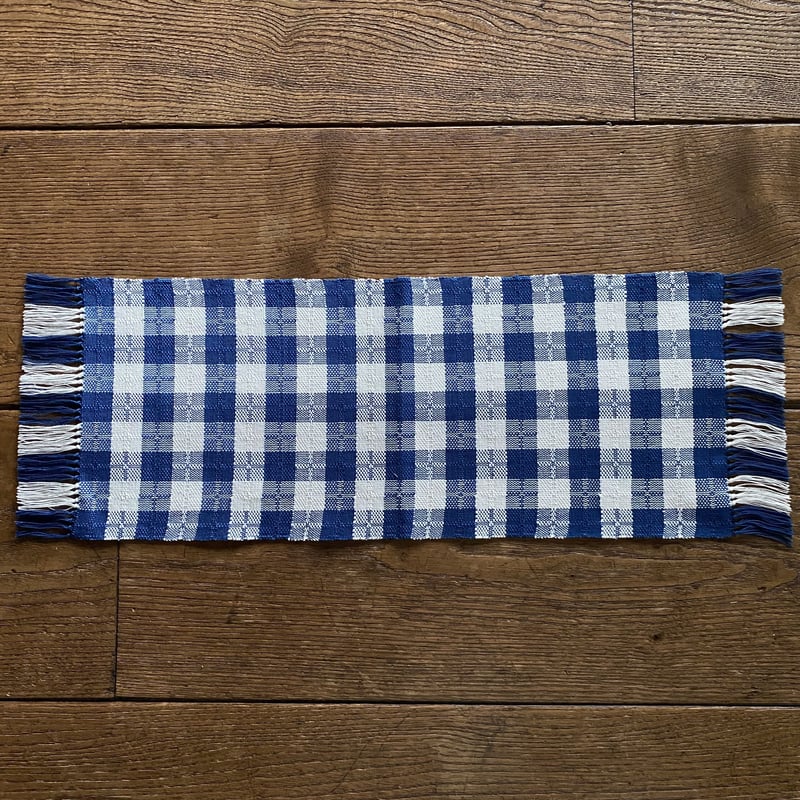 藍染 白と納戸の市松織 テーブルランナー(約20.5㎝×50㎝) 2色 納戸×白
