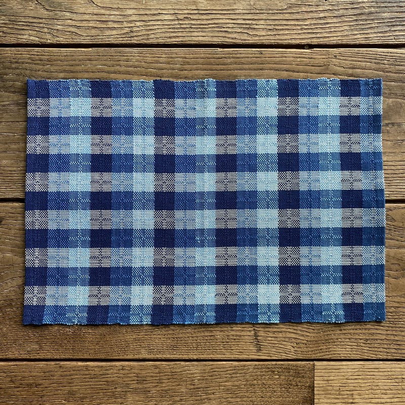 藍染 白と納戸の市松織 ランチョンマット 3色 紺×納戸×水浅葱 （c-4-2