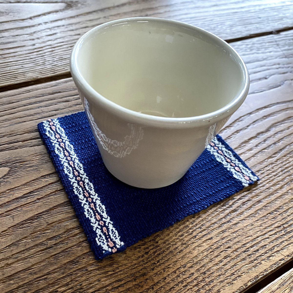 藍染 花風通織 コースター（片面） 白花×ピンク （a-6-3） | 出西窯 on