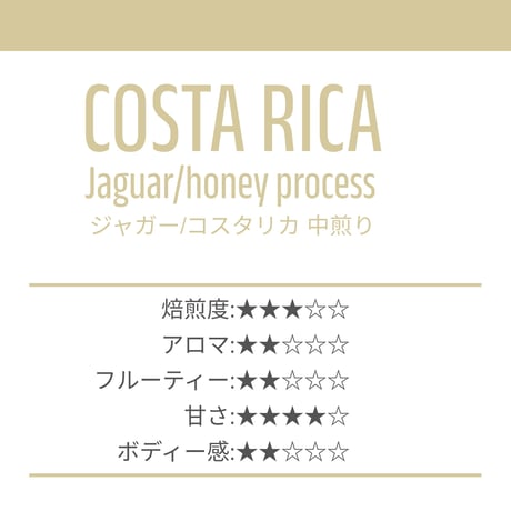 【中煎り200g】コスタリカ　JAGUAR　catura,catuai種　ハニープロセス