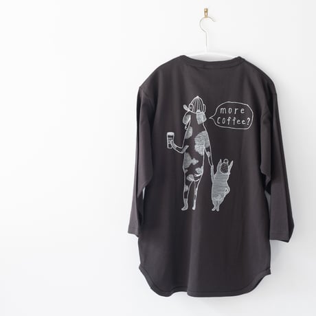 【七分袖Tシャツ】COFFEE DOG  七分袖Tシャツ/ 　スミクロ