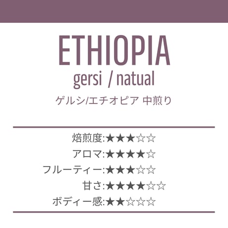 【中煎り200g】ゲルシ-エチオピア/GERSI ETHIOPIA 200g