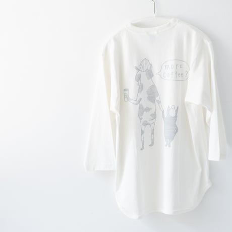 【七分袖Tシャツ】COFFEE DOG/ 　オフホワイト