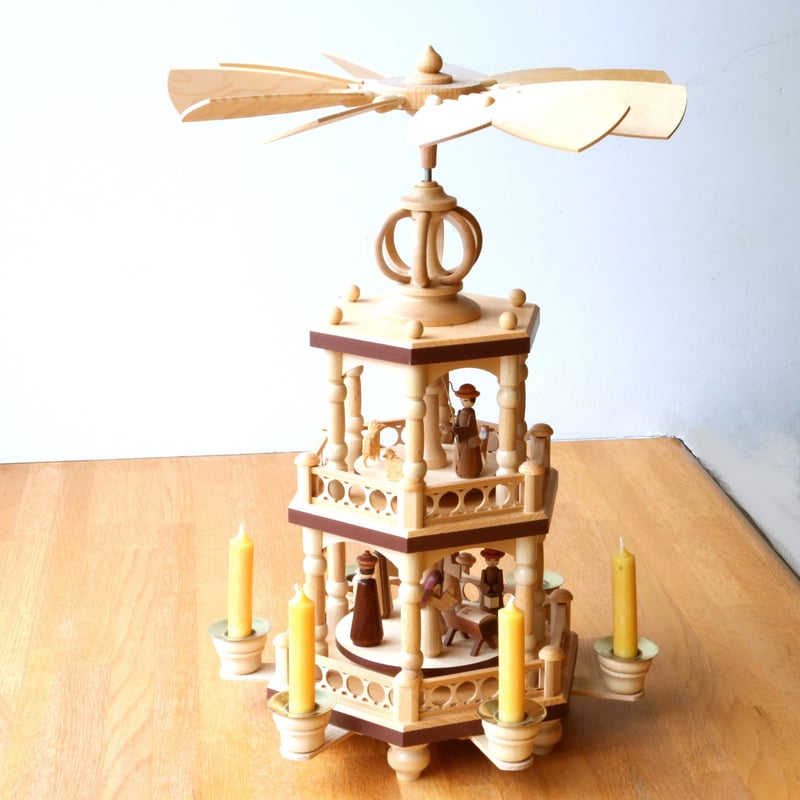 ️ヴィンテージ クリスマスピラミッド ウインドミル 3段　　羽一枚予備有り 旧東ドイツ expertic Erzgebirge 