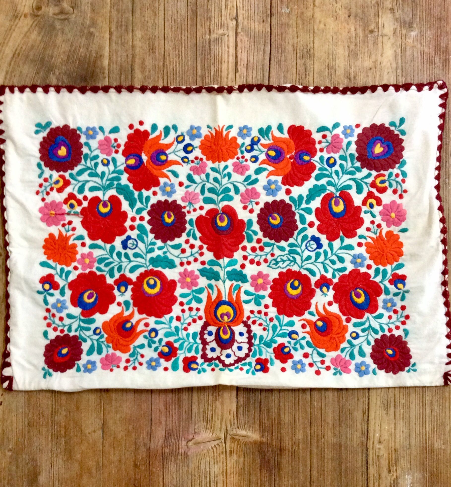 60s vintage 総刺繍　クッションカバー　お花刺繍　ヴィンテージ original