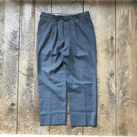 Men's tuck wide check trousers(W34inch)