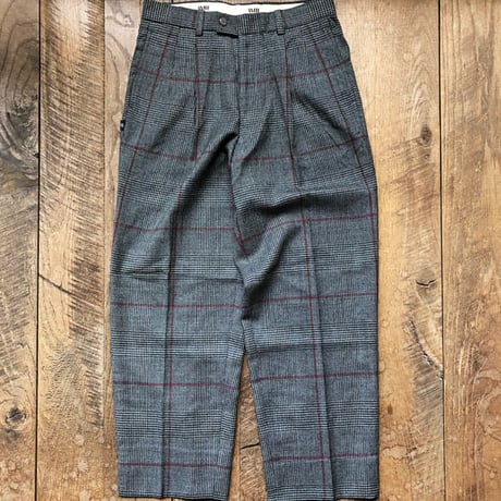 Men's check tuck wide trousers(W32inch)