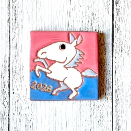 【スペインタイル】干支タイルマグネット5×5cm 「午A 」