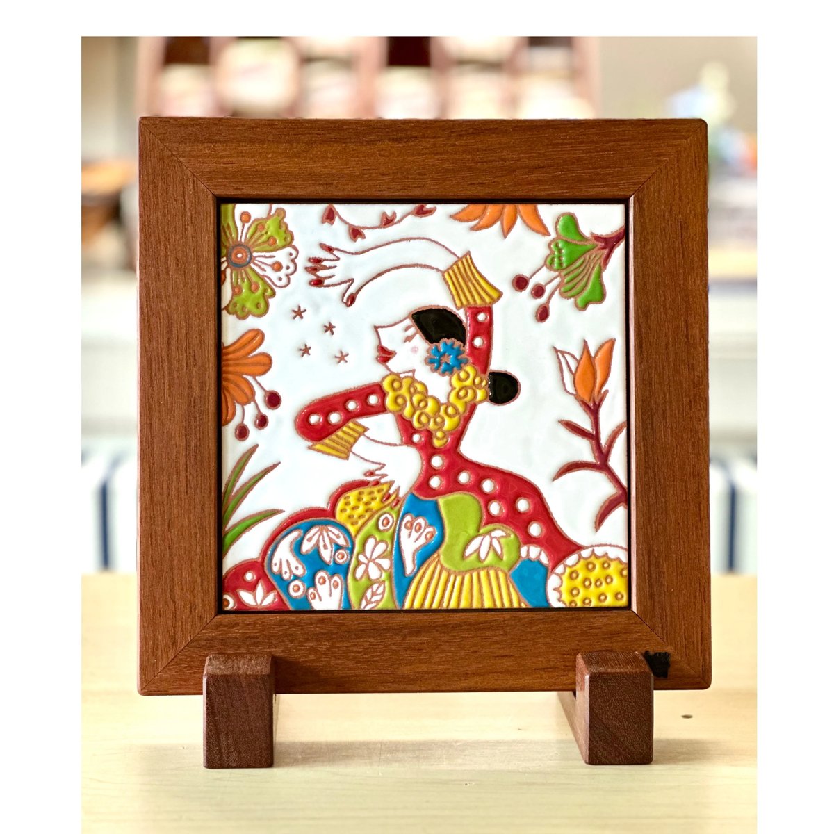 スペインタイル】絵タイル「Ole！」タイルサイズ15cm+ウリンフレーム