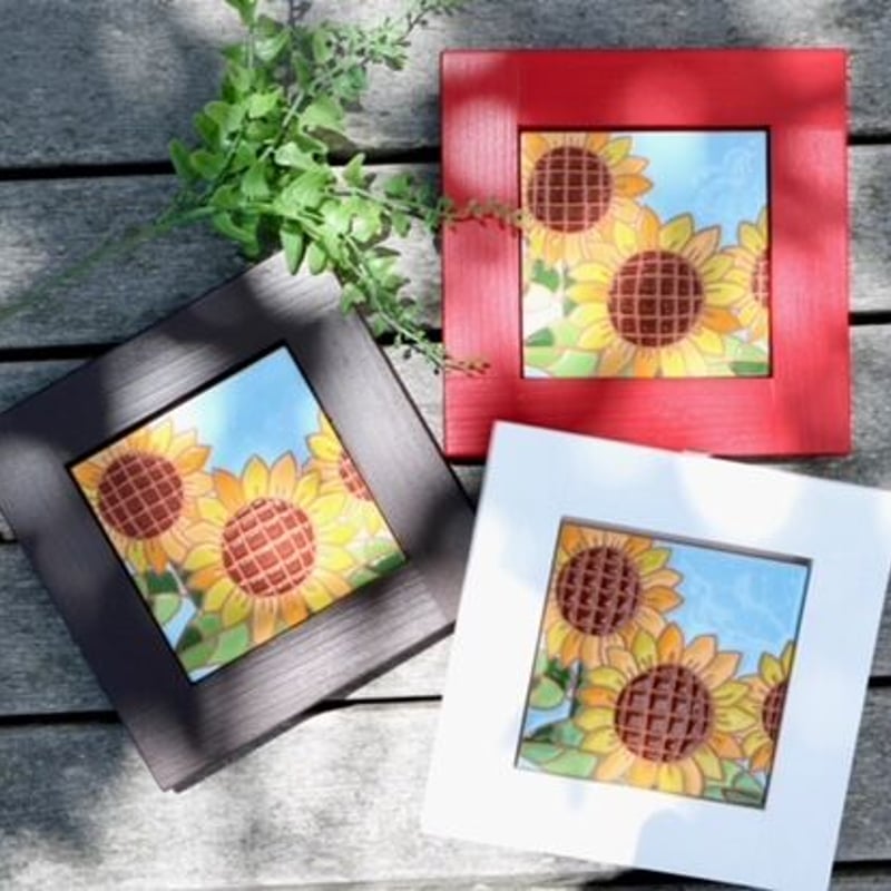 スペインタイル】選べるフレーム☆夏の絵タイル「ひまわり」タイル