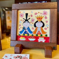 【スペインタイル】季節の絵タイル「おひなさまとおだいりさま」タイルサイズ15cm+ウリンフレーム付き