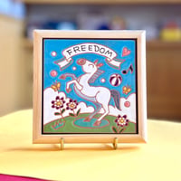 【スペインタイル】干支タイル「午年～FREEDAM～」タイルサイズ10cm　タイルのみ/フレーム付き