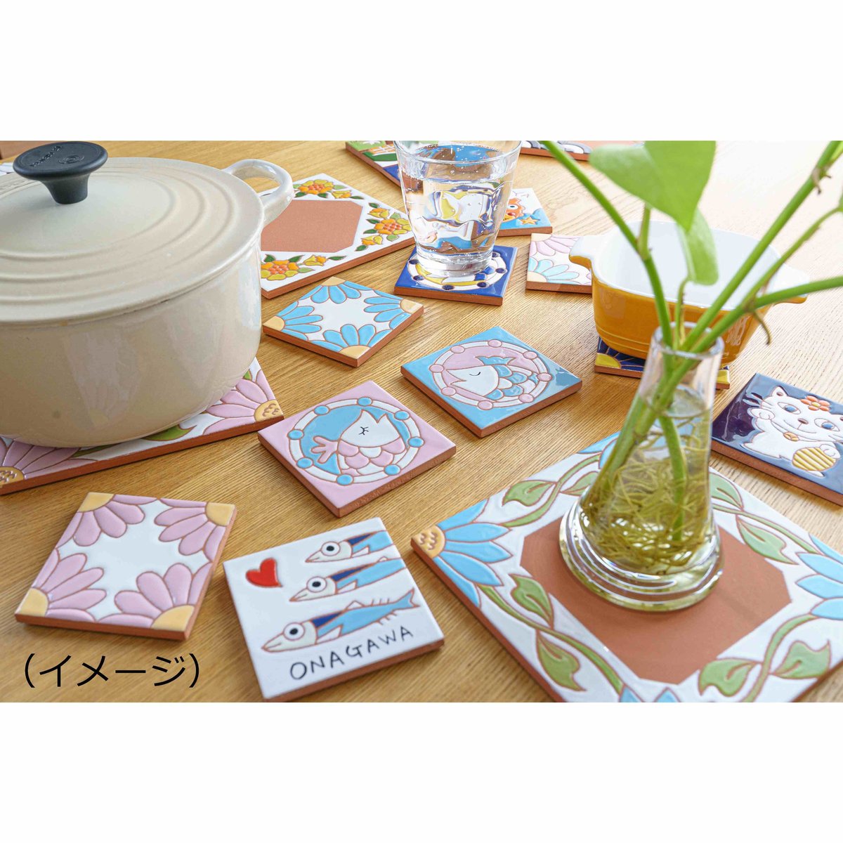 スペインタイル】鍋敷き・花瓶敷き15×15cm N-9 | みなとまちセラミカ