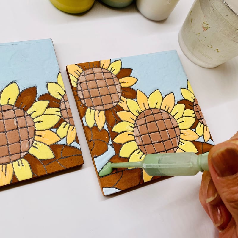 スペインタイル】選べるフレーム☆夏の絵タイル「ひまわり」タイル