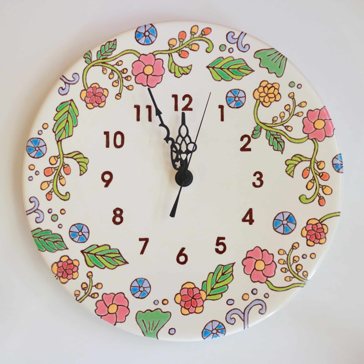 時計柄　皿　陶器 スペイン陶器 絵皿時計 SP-9001MF/カラフルお花柄 | インテリア