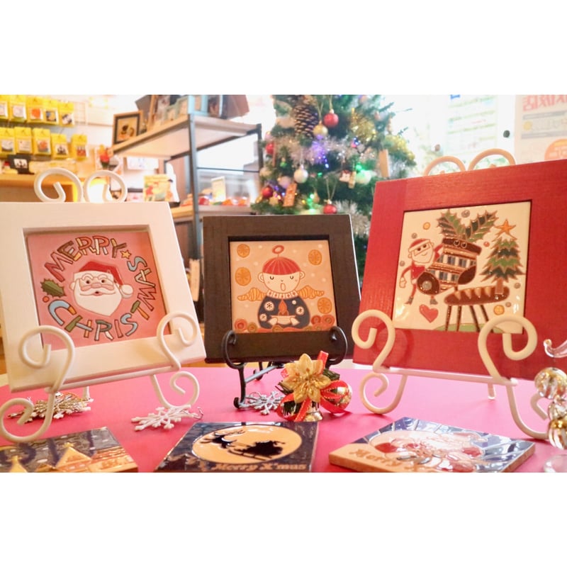 スペインタイル】クリスマス絵タイル 選べるフレーム「サンタとサンマ