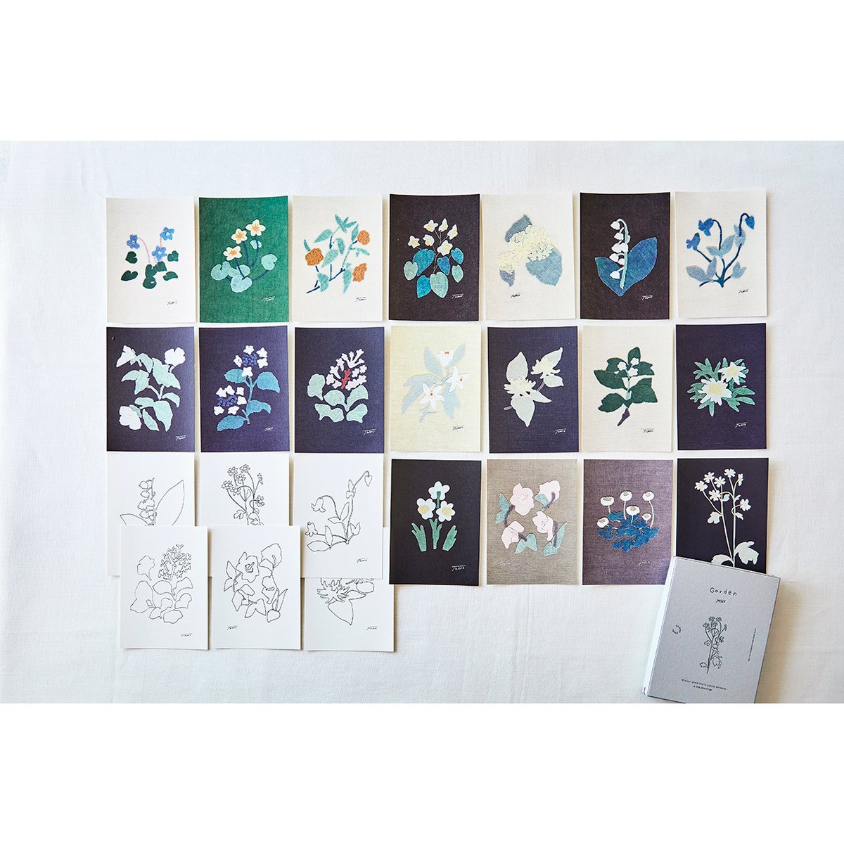 ポストカードセット 「Garden」布の切り絵 24枚セット 箱入り