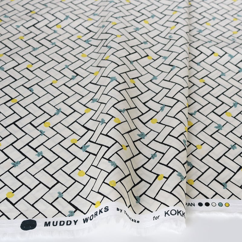 夏用プリント生地 MUDDY WORKS プリント生地 [Bricks] 綿サテン 50cm | Tomot