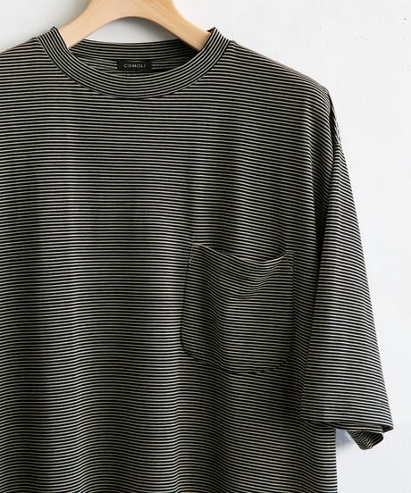 COMOLI _ サマーウール 半袖Tシャツ ( Border )