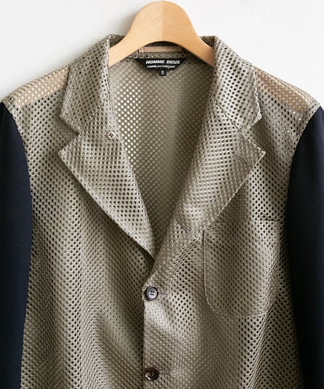 COMME des GARÇONS HOMME DEUX _ Polyester Mesh × Wool Gabardin Jacket ( Beige × Navy )