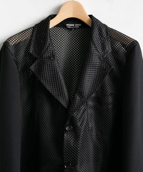 COMME des GARÇONS HOMME DEUX _ Polyester Mesh × Wool Gabardin Jacket ( Black )