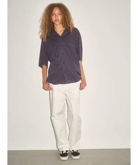 Y _ ORGANIC COTTON WASHER SATIN OPEN COLLAR SHIRT