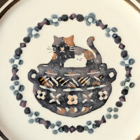 5寸皿・壺ねこ 多色／青