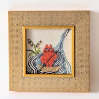 刺繍額装 「舟で川を下る猫」