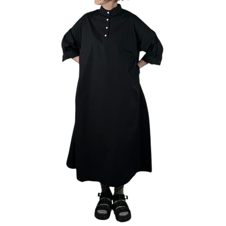 LinenYa / Giza cotton スタンドカラーワンピース / AS535C-BK