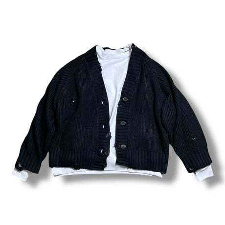 KHA:KI  / DAMAGE RIB KNIT CARDIGAN/ MIL25FKN3033 ブラック