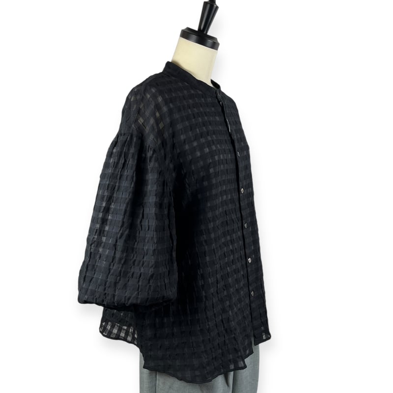 UNIVERSAL SEVEN / シースルーギンガム ギャザースリーブ