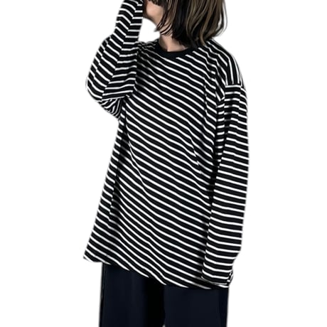 VOAAOV  /  BIAS BORDER Long Sleeve T-Shirt / VOBDLT BLACK×WHITE