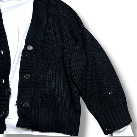 KHA:KI  / DAMAGE RIB KNIT CARDIGAN/ MIL25FKN3033 ブラック
