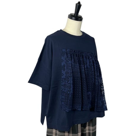 UNIVERSAL SEVEN / クラシック天竺パッチワークレースコンボT / US262CT026 040ネイビー×ネイビー