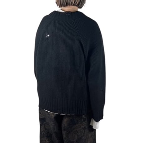 KHA:KI  / DAMAGE RIB KNIT CARDIGAN/ MIL25FKN3033 ブラック