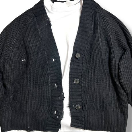 KHA:KI  / DAMAGE RIB KNIT CARDIGAN/ MIL25FKN3033 ブラック