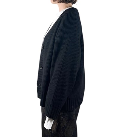 KHA:KI  / DAMAGE RIB KNIT CARDIGAN/ MIL25FKN3033 ブラック