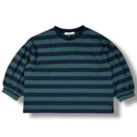 UNIVERSAL SEVEN / 度詰め天竺ボーダーギャザーパフPO / US260CT015 133グリーン×ネイビー