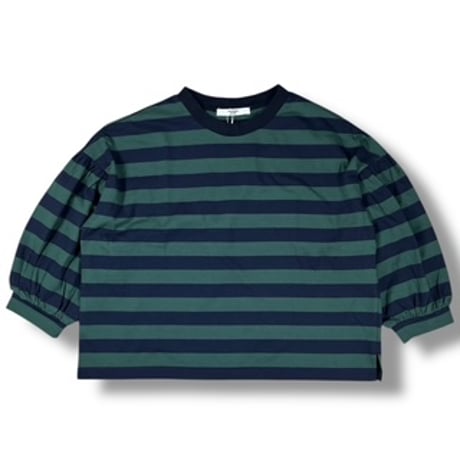 UNIVERSAL SEVEN / 度詰め天竺ボーダーギャザーパフPO / US260CT015 133グリーン×ネイビー