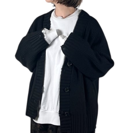 KHA:KI  / DAMAGE RIB KNIT CARDIGAN/ MIL25FKN3033 ブラック