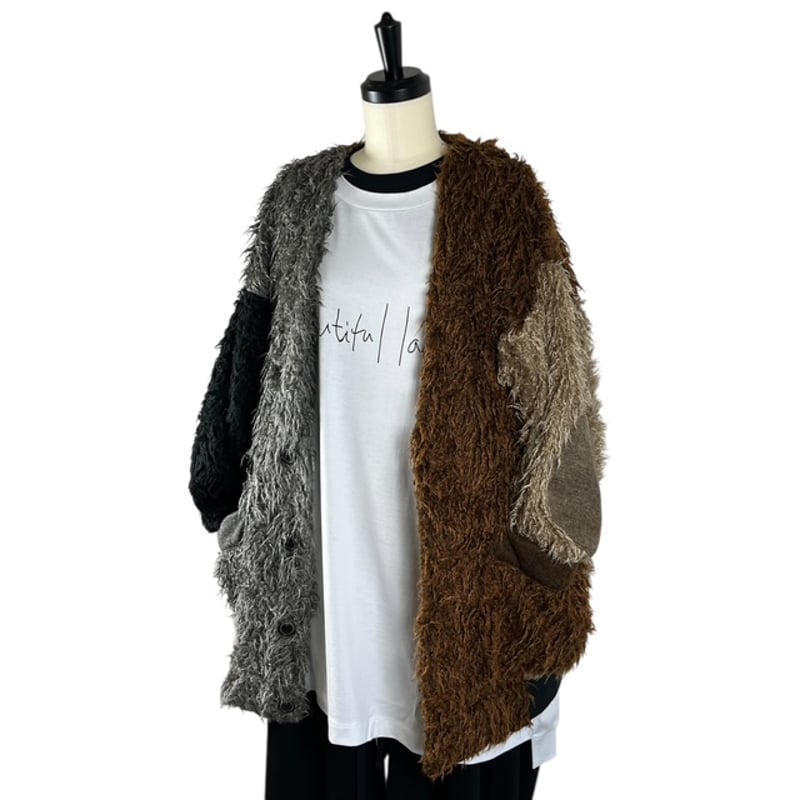 【25AW my beautiful landletシャギービッグカーディガン】 My Beautiful Landlet FAUX ALPACA ビッグカーディガン Black