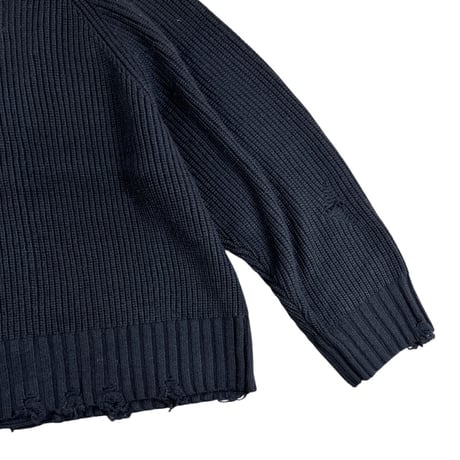 KHA:KI  / DAMAGE RIB KNIT CARDIGAN/ MIL25FKN3033 ブラック