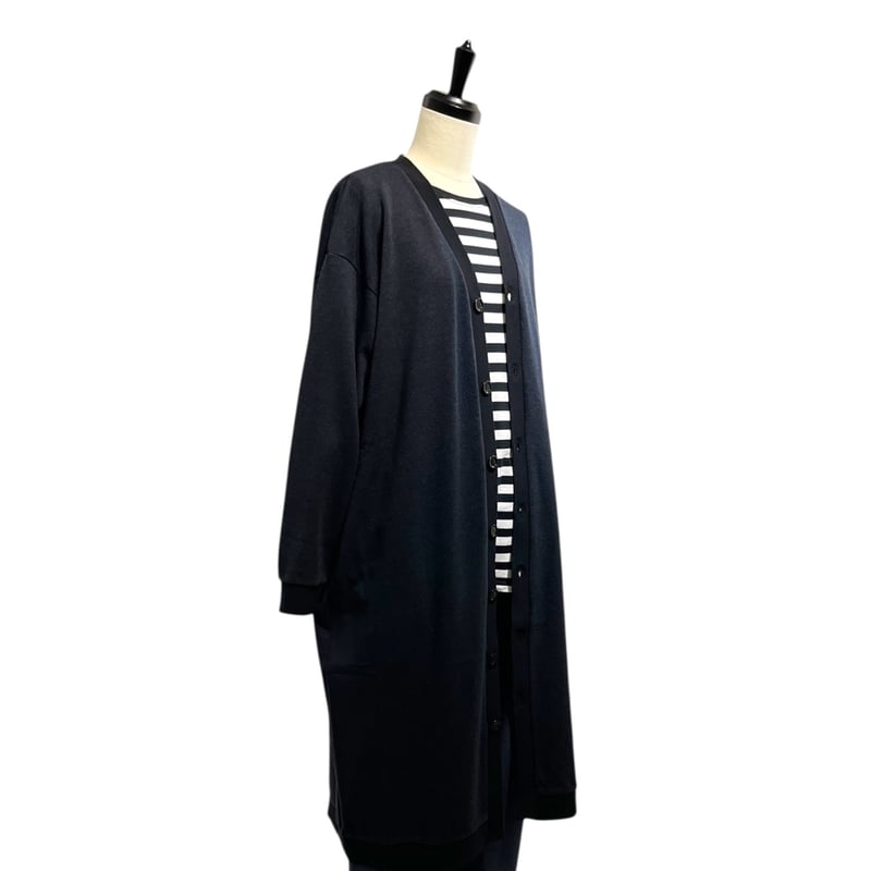 LEONARD ブラック ロングカーディガン　裏地付き　薄手コート　9号 rienda | 【岡崎紗絵さん着用アイテム】オーバーネック