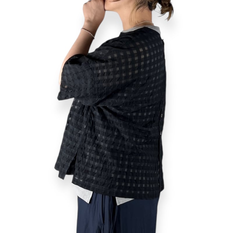 UNIVERSAL SEVEN / シースルーギンガム 2WAYワイドブラウス